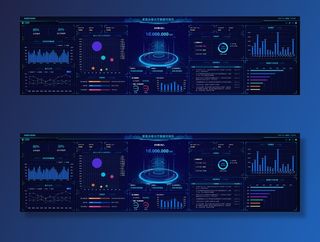 深色科技感酷炫可视化数据大屏仪表盘驾驶舱UI界面PSD模板素材
