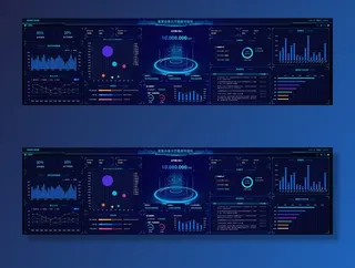 深色科技感酷炫可视化数据大屏仪表盘驾驶舱UI界面PSD模板素材