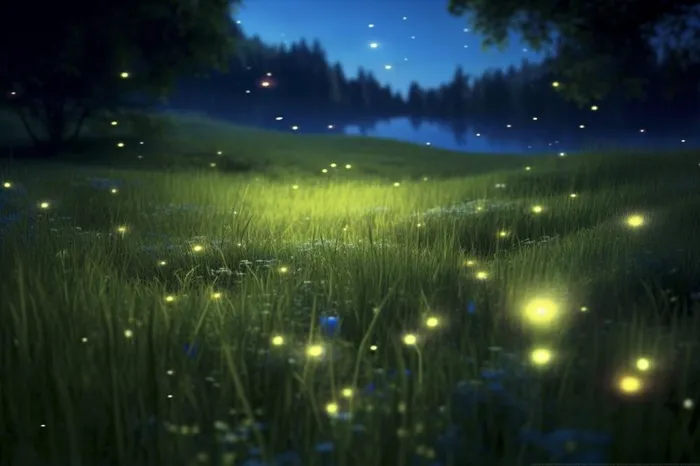 夜晚萤火虫草丛背景(1344x896)