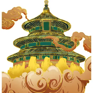 国潮风旅游建筑城市地标景区北京上海插图插画元素素材设计模板