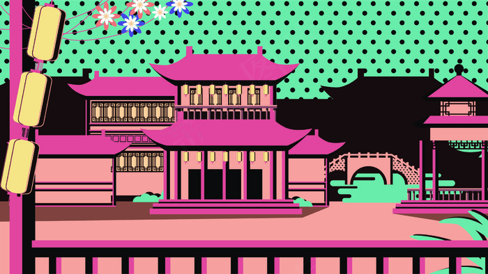 古风建筑插画ai矢量模版下载