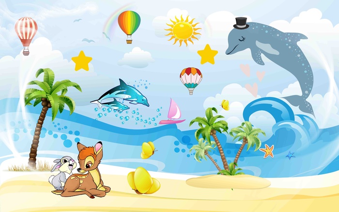 卡通儿童房背景墙壁纸壁画壁布 