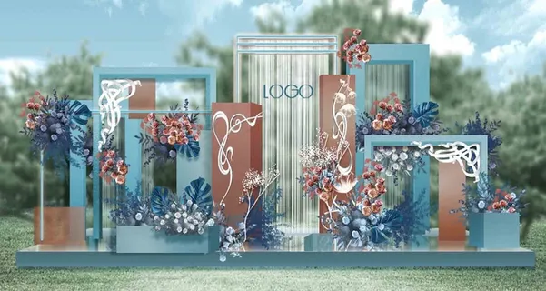 蓝色户外婚礼迎宾区效果图