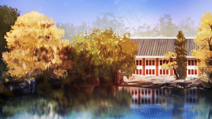 古风建筑插画psd模版下载