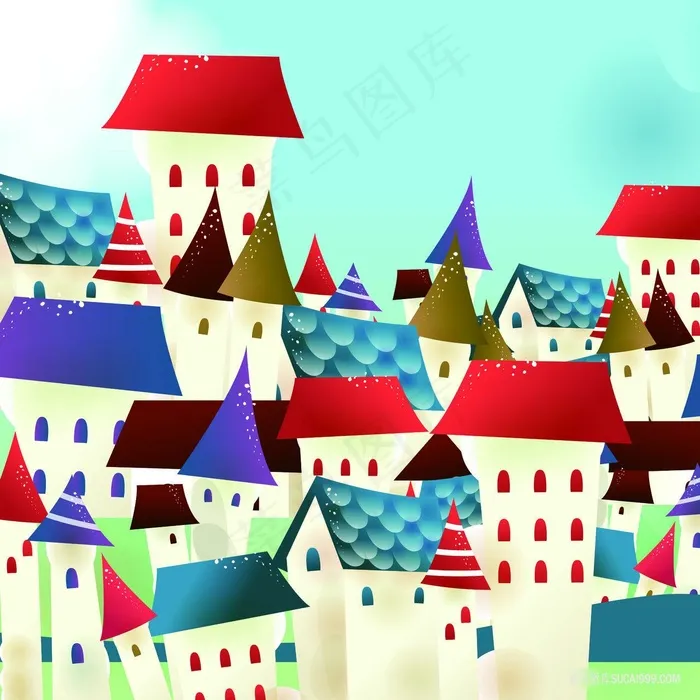 水彩建筑房子艺术插画