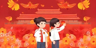 学生中国红祖国繁花背景