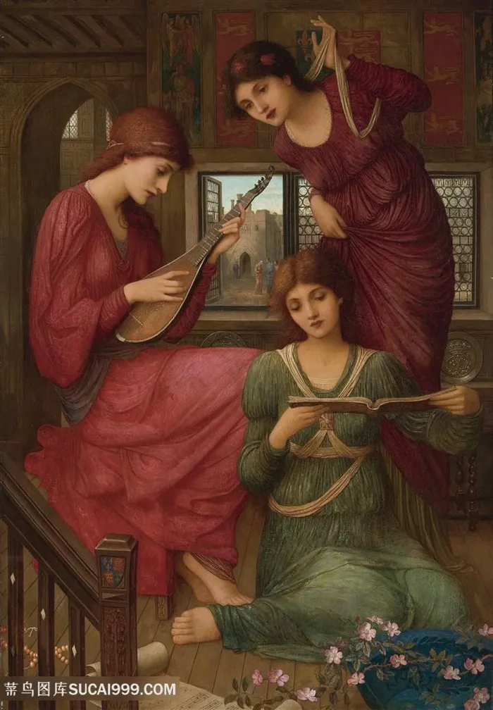 爱德华伯恩琼斯油画吉他乐器装饰画