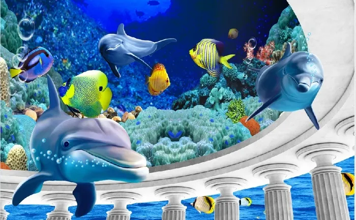 大海海豚海底背景墙