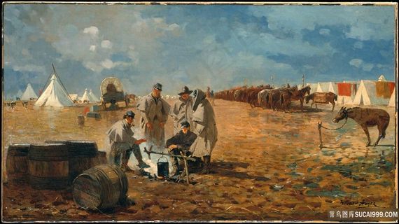营地的雨天油画风景画油画图片