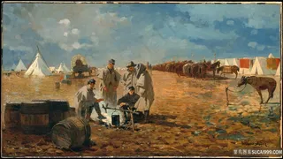 营地的雨天油画风景画油画图片