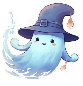万圣节幽灵鬼魂蓝色卡通插画免抠