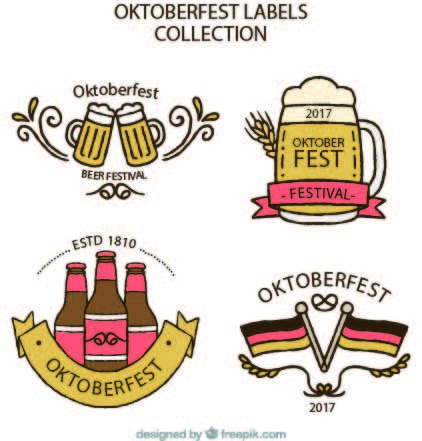 免抠彩绘啤酒节标签