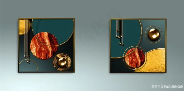 轻奢北欧几何金属框中框艺术装饰画