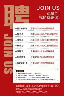 红色简约饭店聘加入我们招聘海报