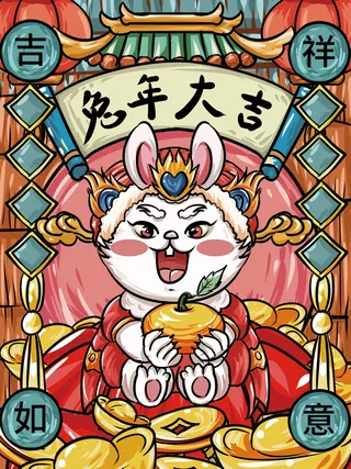 吉祥如意 吉祥如意海报 兔年大吉海报 柿柿如意 兔年吉祥海报