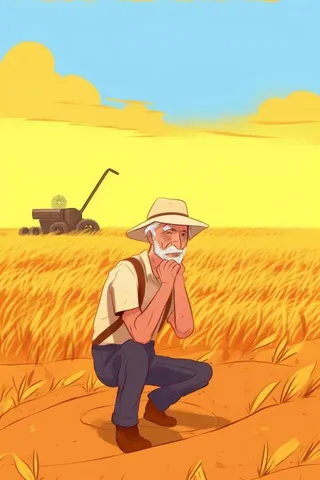 秋季丰收金色麦田农民伯伯插画背景