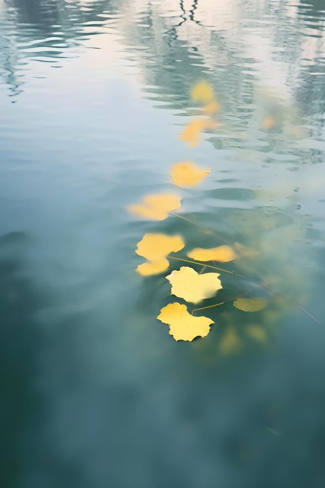 水面黄色秋叶树叶意境背景