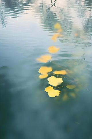 水面黄色秋叶树叶意境背景