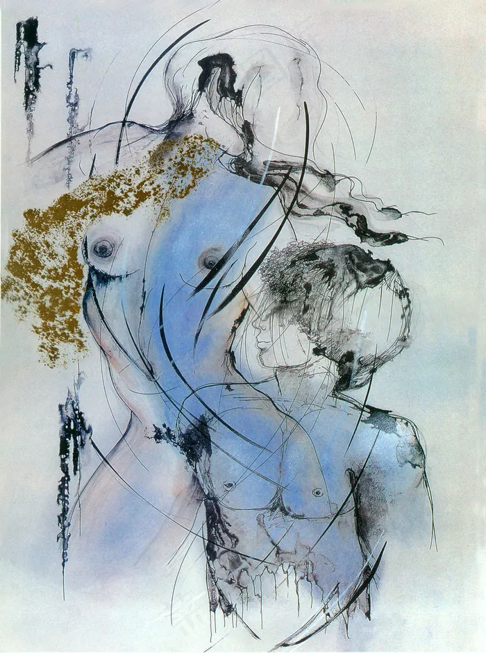 水彩复古裸体艺术插画