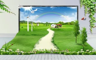 草原小路花卉鸽子背景墙