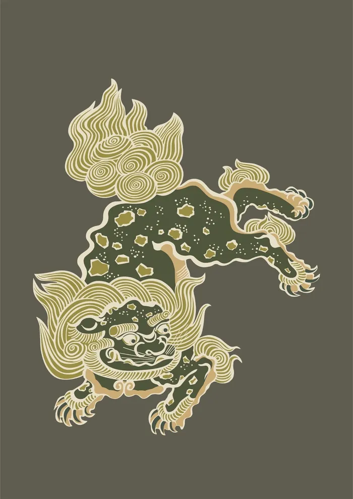 年兽狮子瑞兽过年cdr矢量模版下载