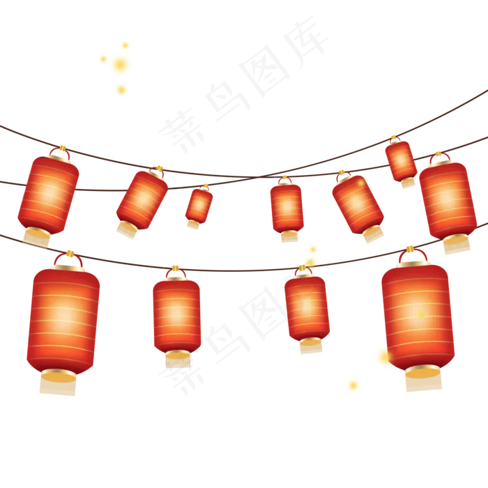 中国风 手绘 卡通元素 传统 复古红 灯笼装饰 PNG 免抠 