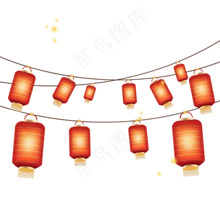 中国风 手绘 卡通元素 传统 复古红 灯笼装饰 PNG 免抠 