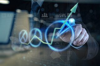 手指蓝色商务数据箭头的商务人士高清图片