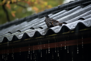 江南雨天瓦片屋檐摄影图