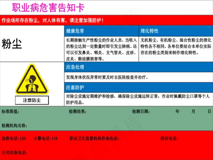 标识牌职业病危害告知卡粉尘噪音cdr矢量模版下载