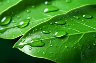 下雨天绿叶植物上的雨水雨滴摄影图