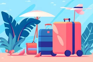 行李箱旅行蓝色天空背景