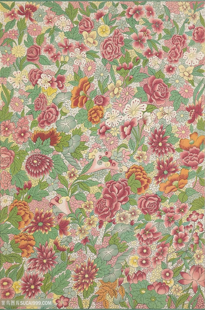 五彩斑斓鲜花植物中式传统纹样集锦中国风图片