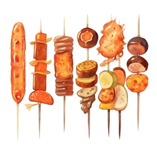 烧烤烤肉串插画免抠