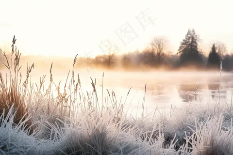 清晨白霜布满植物冷气摄影图