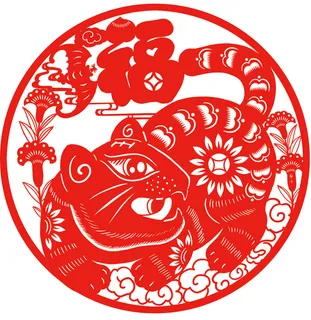 剪纸文化红色窗花虎年剪纸春节生肖中国风虎福字剪纸透明免扣矢量元素  剪纸文化红色窗花虎年剪纸春节生肖中国风虎福字剪纸透明免扣矢量元素