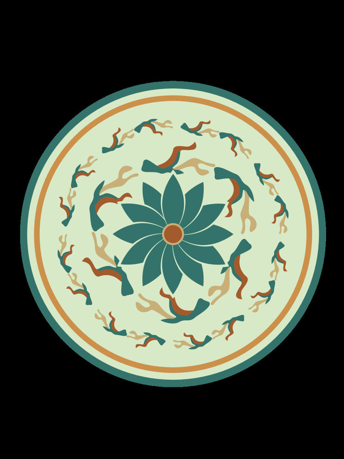 复古中式国潮风敦煌花纹装饰图案花卉藻井肌理圆形边框素材