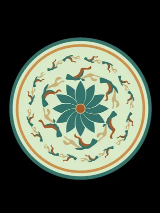 复古中式国潮风敦煌花纹装饰图案花卉藻井肌理圆形边框素材