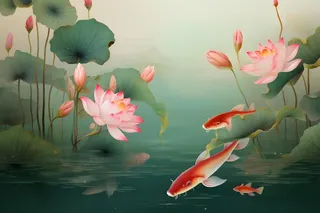 意境国潮荷花简约淡雅背景