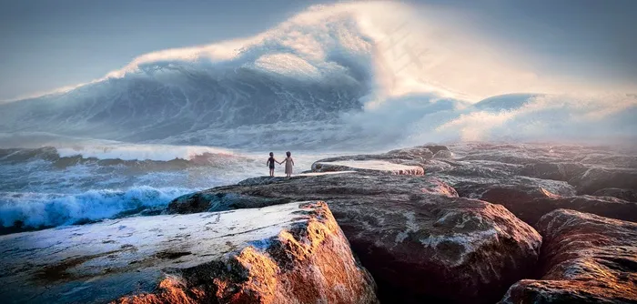 海,波,幻想,海啸,水,海洋,儿童,海岸,石头,光,地平线