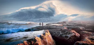 海,波,幻想,海啸,水,海洋,儿童,海岸,石头,光,地平线