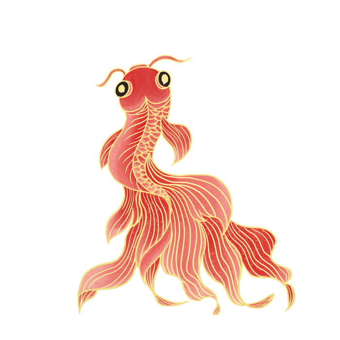 手绘烫金国潮中国风卡通锦鲤鱼金鱼插画装饰元素PSD设计素材