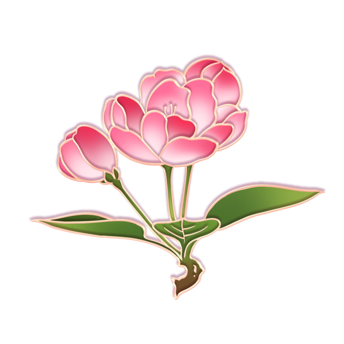 国潮风立体浮雕金边手绘花朵花卉PSD设计PNG免扣图片元素素材psd模版下载