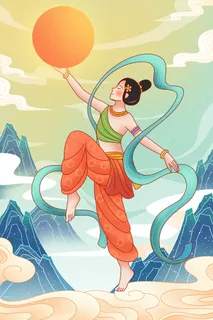 复古中国风国潮神话人物敦煌插画仙女手绘海报背景PSD设计素材