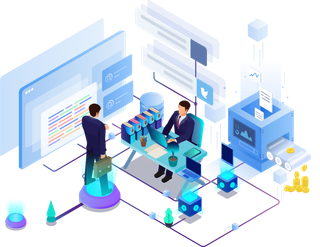 蓝色商务2.5d人物谈判科技UI背景