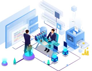 蓝色商务2.5d人物谈判科技UI背景