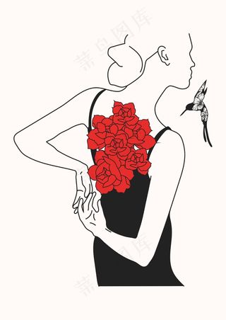 少女藏鲜花 小喜鹊