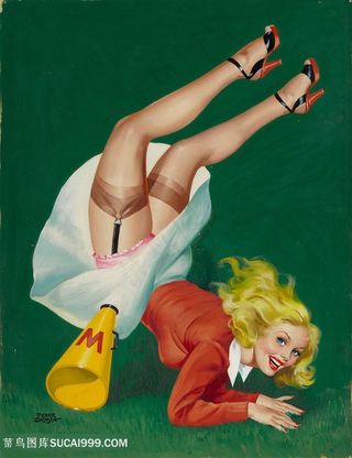 草地高清时尚美女插画装饰画