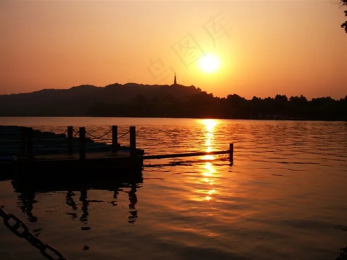 杭州西湖夕阳美景摄影图片