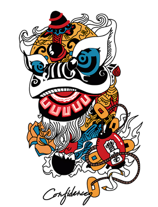 国潮醒狮中国风AI矢量卫衣T恤烫画印花手机壳图案PNG高清免抠素材